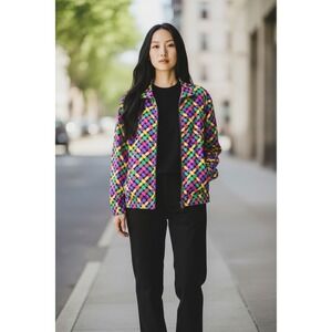 Silver Threads Vintage Woven Geometric Print Jacket Womens Medium Colorful Bold